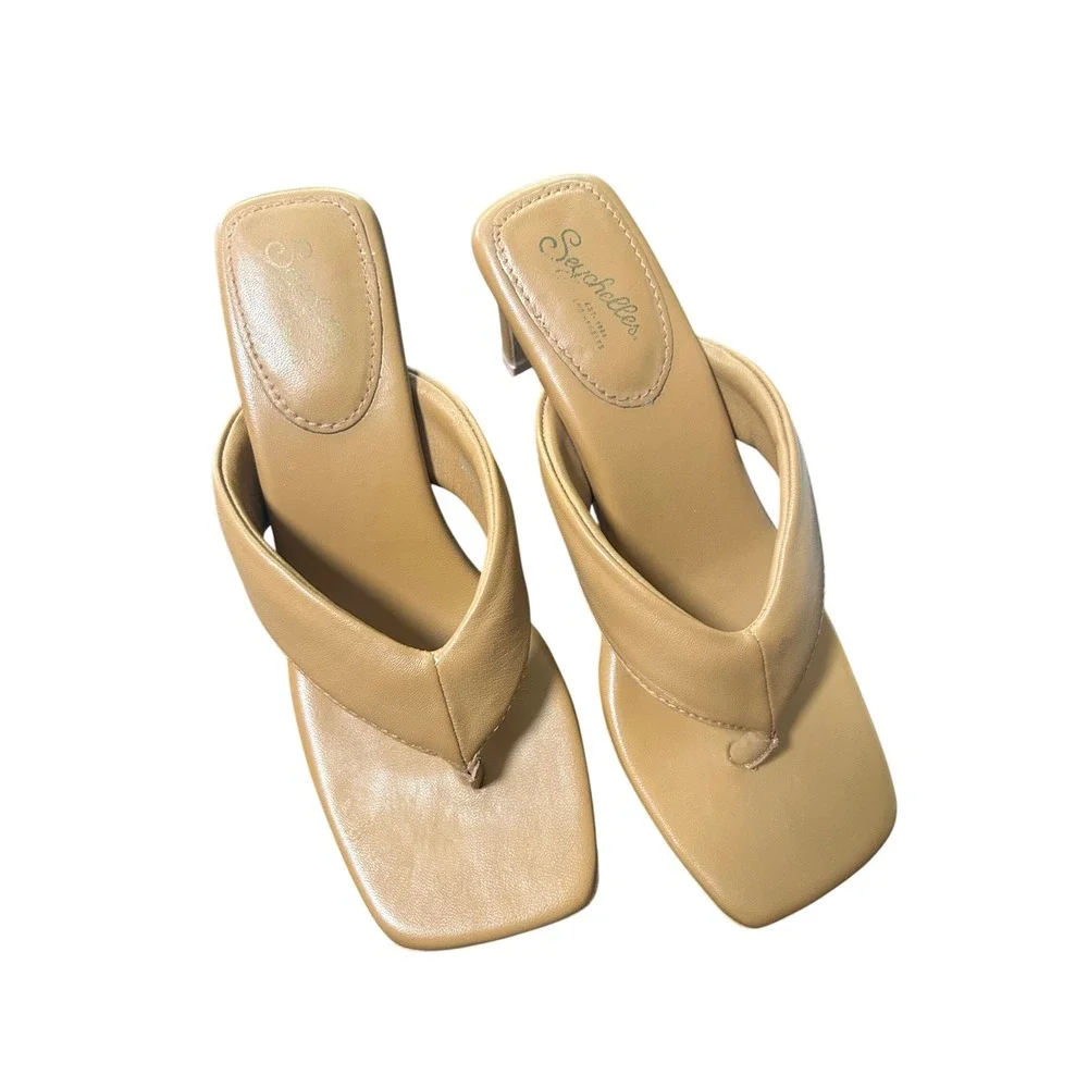 Seychelles Womens Tan Leather Square Toe Block Heel Sandals Size 7.5 - WD